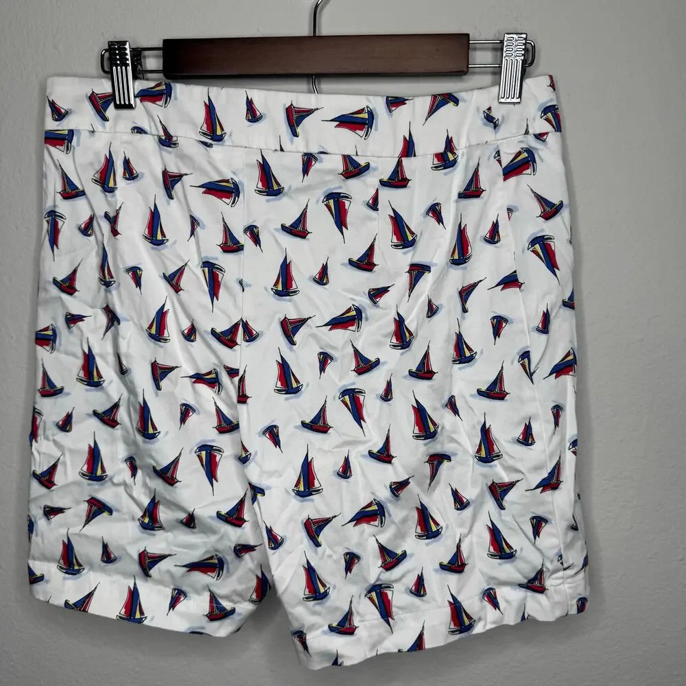 Talbots Women’s Size 6 Sailboat Print Shorts White Red Blue Nautical Cotton‎